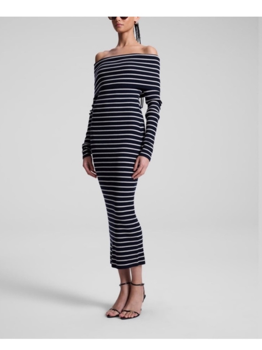 A.L.C. Evelyn Stripe Off-The-Shoulder Midi Dress New